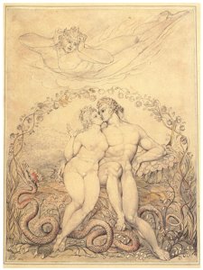 William Blake – Satan Watching the Endearments of Adam and Eve [from Winthrop Collection of the Fogg Art Museum]. Free illustration for personal and commercial use.