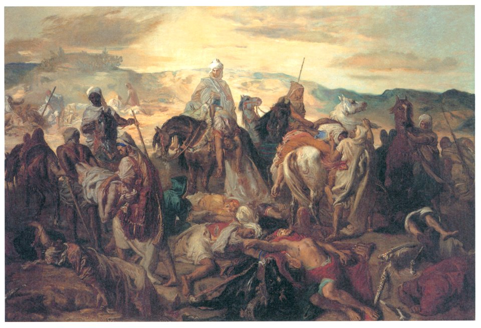 Théodore Chassériau – Arab Horsemen Carrying Away Their Dead [from Winthrop Collection of the Fogg Art Museum]. Free illustration for personal and commercial use.