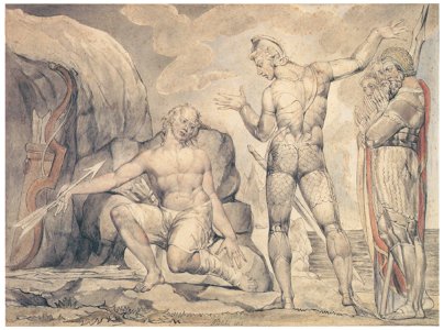 William Blake – Philoctetes and Neoptolemus at Lemnos [from Winthrop Collection of the Fogg Art Museum]. Free illustration for personal and commercial use.