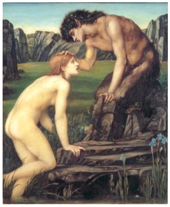 Edward Burne-Jones – Pan and Psyche [from Winthrop Collection of the Fogg Art Museum]. Free illustration for personal and commercial use.