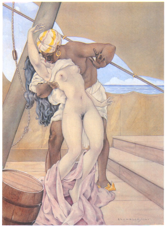 Umberto Brunelleschi – Bozzetto di una tavola per Candide di Voltaire [from Umberto Brunelleschi Illustrazioni 1930-1949]