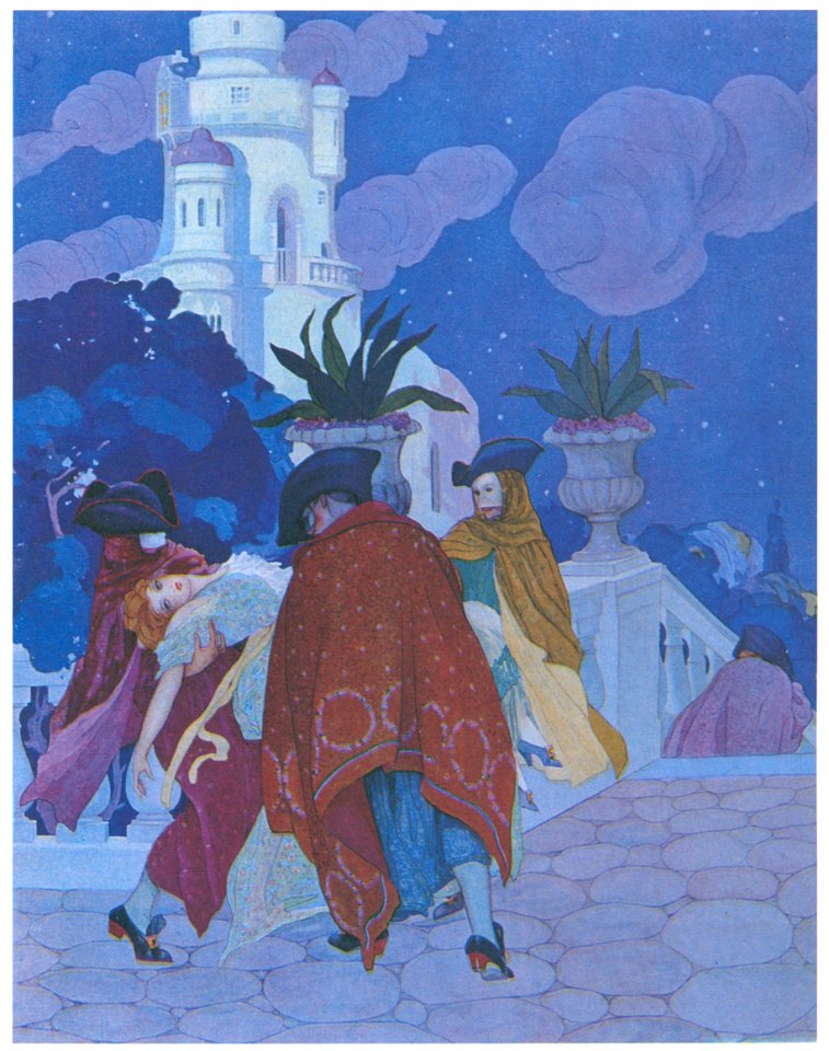 Umberto Brunelleschi – Tavola per Contes du Temps Jadis [from Umberto Brunelleschi Illustrazioni 1930-1949]. Free illustration for personal and commercial use.