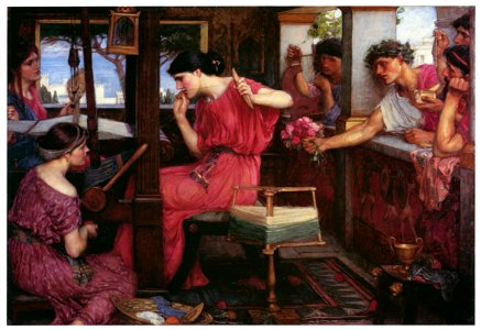 John William Waterhouse – Penelope and the Suitors [from J.W. Waterhouse]. Free illustration for personal and commercial use.