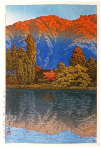 Hasui Kawase – Morning at Aonuma Marsh, Ura Heights [from Kawase Hasui 130th Anniversary Exhibition Catalogue]. Free illustration for personal and commercial use.
