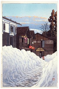 Hasui Kawase – Ojiya, Echigo [from Kawase Hasui 130th Anniversary Exhibition Catalogue]. Free illustration for personal and commercial use.