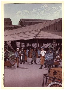Hasui Kawase – One Hundred Views of New Tokyo : Shiba Great Gate in Snow [from Kawase Hasui 130th Anniversary Exhibition Catalogue]. Free illustration for personal and commercial use.