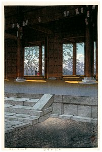Hasui Kawase – Japanese Sceneries II, Kansai Series : Chionin Temple, Kyoto [from Kawase Hasui 130th Anniversary Exhibition Catalogue]. Free illustration for personal and commercial use.