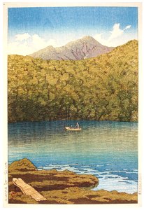 Hasui Kawase – Japanese Sceneries, Eastern Japan Series : Morning at Tsutanuma Pond [from Kawase Hasui 130th Anniversary Exhibition Catalogue]. Free illustration for personal and commercial use.