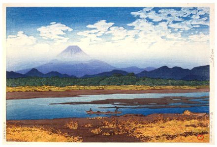Hasui Kawase – Selected Scenes of Tokaido Road : Banyu River [from Kawase Hasui 130th Anniversary Exhibition Catalogue]. Free illustration for personal and commercial use.