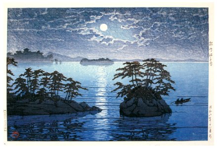 Hasui Kawase – Japanese Sceneries, Eastern Japan Series : Futagojima Island, Matsushima [from Kawase Hasui 130th Anniversary Exhibition Catalogue]. Free illustration for personal and commercial use.