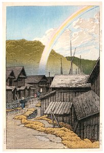 Hasui Kawase – Japanese Sceneries, Eastern Japan Series : Kanita, Aomori Prefecture [from Kawase Hasui 130th Anniversary Exhibition Catalogue]. Free illustration for personal and commercial use.