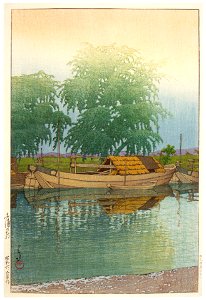 Hasui Kawase – Morning in Tsuchiura [from Kawase Hasui 130th Anniversary Exhibition Catalogue]. Free illustration for personal and commercial use.