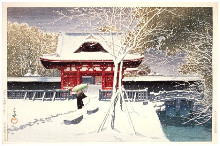 Hasui Kawase – Snow at Shiba Park [from Kawase Hasui 130th Anniversary Exhibition Catalogue]. Free illustration for personal and commercial use.