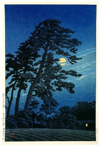 Hasui Kawase – Twenty Views of Tokyo : Moon at Magome [from Kawase Hasui 130th Anniversary Exhibition Catalogue]. Free illustration for personal and commercial use.