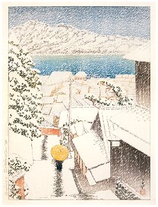 Hasui Kawase – Selected Views of Japan : No. 14, Slope of Senkoji Temple, Onomichi [from Kawase Hasui 130th Anniversary Exhibition Catalogue]. Free illustration for personal and commercial use.