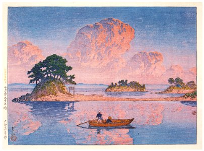 Hasui Kawase – Selected Views of Japan : No. 18, Tsukumojima, Shimabara [from Kawase Hasui 130th Anniversary Exhibition Catalogue]. Free illustration for personal and commercial use.