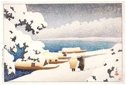 Hasui Kawase – Souvenirs of My Travels, 2nd Series : Hashidate in the Snow [from Kawase Hasui 130th Anniversary Exhibition Catalogue]. Free illustration for personal and commercial use.