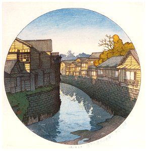 Hasui Kawase – Twelve Months of Tokyo : Afternoon at Ninohashi Bridge in Azabu [from Kawase Hasui 130th Anniversary Exhibition Catalogue]. Free illustration for personal and commercial use.