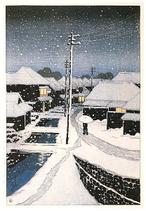 Hasui Kawase – Twelve Subjects of Tokyo : The Village of Terashima on a Snowy Evening [from Kawase Hasui 130th Anniversary Exhibition Catalogue]