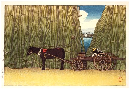 Hasui Kawase – Twelve Subjects of Tokyo : Komagata Embankment [from Kawase Hasui 130th Anniversary Exhibition Catalogue]. Free illustration for personal and commercial use.