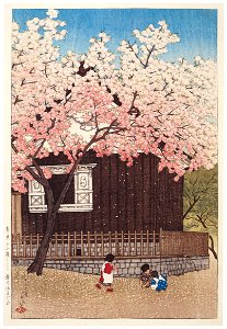 Hasui Kawase – Twelve Subjects of Tokyo : Atagoyama in Spring [from Kawase Hasui 130th Anniversary Exhibition Catalogue]. Free illustration for personal and commercial use.