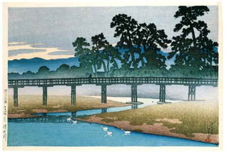 Hasui Kawase – Souvenirs of My Travels, 1st Series : The Asano River, Kanazawa [from Kawase Hasui 130th Anniversary Exhibition Catalogue]. Free illustration for personal and commercial use.