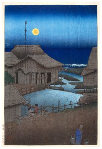 Hasui Kawase – Souvenirs of My Travels, 1st Series : The Mishimagawa River, Mutsu [from Kawase Hasui 130th Anniversary Exhibition Catalogue]. Free illustration for personal and commercial use.