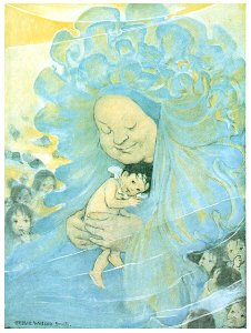 Jessie Willcox Smith – “You are our dear Mrs. Do-as-you-would-be-done-by.” [from The Water Babies]. Free illustration for personal and commercial use.