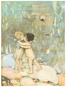 Jessie Willcox Smith – They hugged and kissed each other for ever so long, they did not know why. [from The Water Babies]. Free illustration for personal and commercial use.