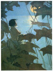 Jessie Willcox Smith – He looked up at the broad yellow moon and thought that she looked at him. [from The Water Babies]