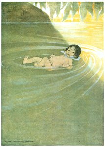 Jessie Willcox Smith – He felt how comfortable it was to have nothing on him but himself. [from The Water Babies]. Free illustration for personal and commercial use.