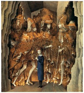 Remedios Varo – Invocación [from Exhibition Catalog of Remedios Varo 1999]. Free illustration for personal and commercial use.