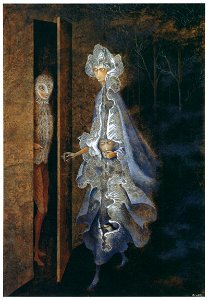 Remedios Varo – El encuentro [from Exhibition Catalog of Remedios Varo 1999]. Free illustration for personal and commercial use.