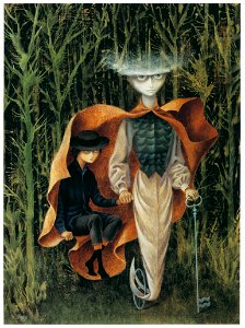 Remedios Varo – Hacia Acuario [from Exhibition Catalog of Remedios Varo 1999]. Free illustration for personal and commercial use.