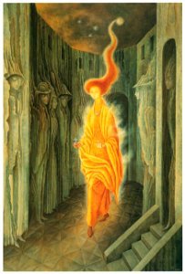 Remedios Varo – La llamada [from Exhibition Catalog of Remedios Varo 1999]. Free illustration for personal and commercial use.