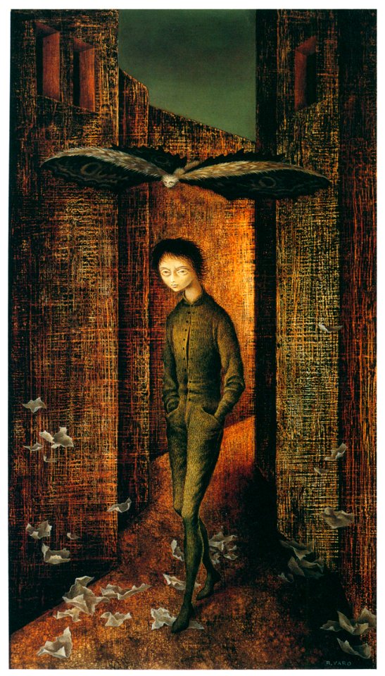 Remedios Varo – Oleo sobre masonite [from Exhibition Catalog of Remedios Varo 1999]. Free illustration for personal and commercial use.