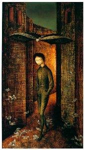 Remedios Varo – Oleo sobre masonite [from Exhibition Catalog of Remedios Varo 1999]. Free illustration for personal and commercial use.