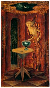 Remedios Varo – Nacer de Nuevo [from Exhibition Catalog of Remedios Varo 1999]. Free illustration for personal and commercial use.