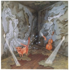 Remedios Varo – Energía cósmica [from Exhibition Catalog of Remedios Varo 1999]. Free illustration for personal and commercial use.