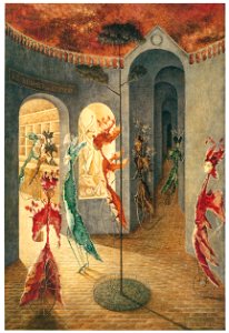 Remedios Varo – Au bonheur des dames [from Exhibition Catalog of Remedios Varo 1999]. Free illustration for personal and commercial use.