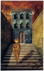 Remedios Varo – Rupture [from Exhibition Catalog of Remedios Varo 1999]. Free illustration for personal and commercial use.