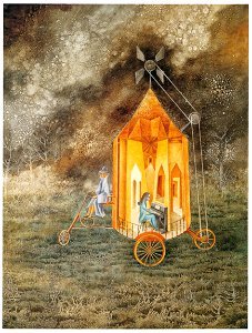 Remedios Varo – Roulotte [from Exhibition Catalog of Remedios Varo 1999]. Free illustration for personal and commercial use.