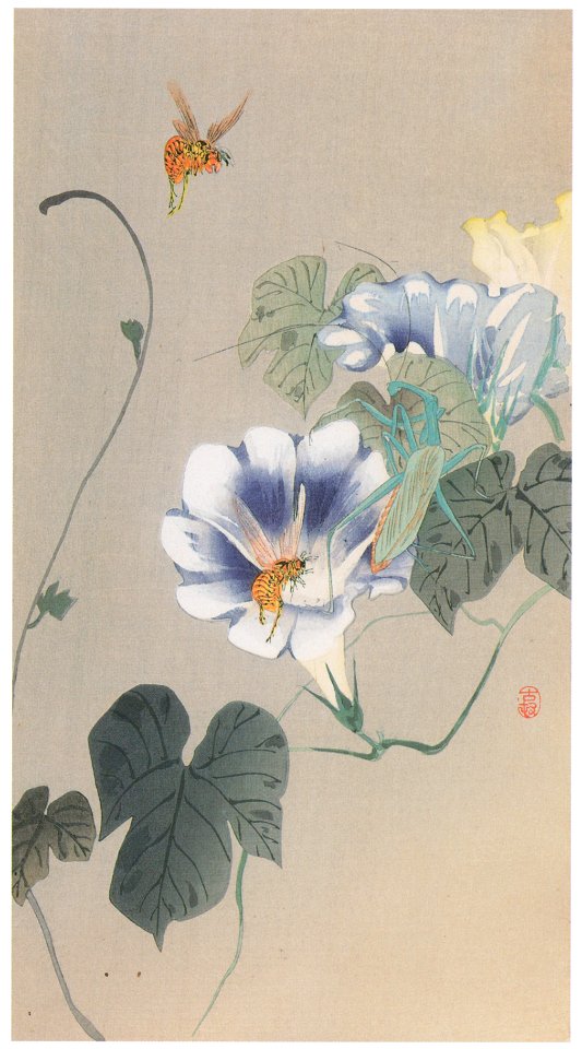 Ohara Koson – Bee, Mantis and Morning Glory [from Hanga Geijutsu No.180]