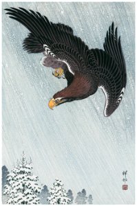 Ohara Koson – Flying Eagle [from Hanga Geijutsu No.180]. Free illustration for personal and commercial use.