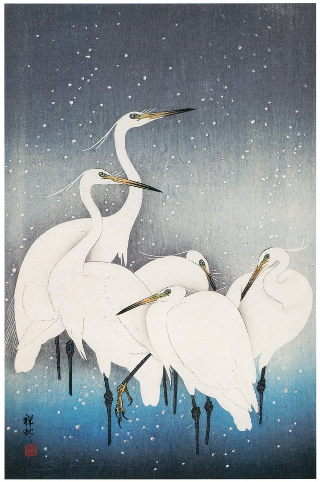 Ohara Koson – Egrets in Snow [from Hanga Geijutsu No.180]
