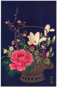 Ohara Koson – Flower Basket [from Hanga Geijutsu No.180]. Free illustration for personal and commercial use.
