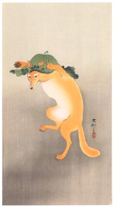 Ohara Koson – Dancing Fox [from Hanga Geijutsu No.180]. Free illustration for personal and commercial use.