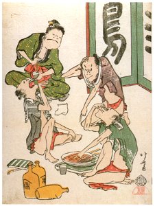 Katsushika Hokusai – The Toba-e Collection Series : Drinking Servants [from Meihin Soroimono Ukiyo-e]. Free illustration for personal and commercial use.