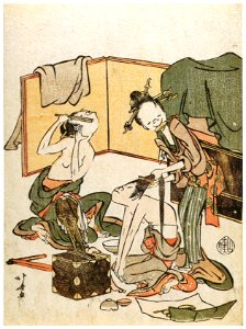 Katsushika Hokusai – The Toba-e Collection Series : A Hairdresser [from Meihin Soroimono Ukiyo-e]. Free illustration for personal and commercial use.