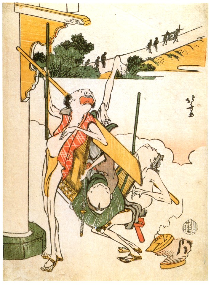 Katsushika Hokusai – The Toba-e Collection Series : A Falling Palanquin Bearer [from Meihin Soroimono Ukiyo-e]